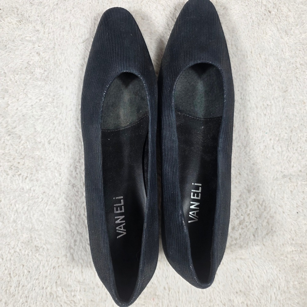 Van Eli Pumps Womens 7.5N Navy Blue Classic Textured Low Block Heel Ribbed
